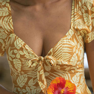 Vestido Midi de Rayón de Verano, Estilo Bohemio, con Estampado Floral, Cuello en V, Abertura Lateral, Cómodo, Transpirable, Prelavado, Personalizable - Product Image 4