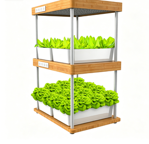 Système de culture hydroponique en bambou à 2 niveaux avec lumière LED à spectre complet, kit de jardinage d'herbes intelligentes d'intérieur pour la <span class=keywords><strong>cuisine</strong></span> à domicile - Product Image 2
