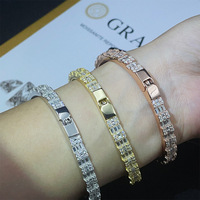 Bracelet romantique en argent 925 plaqué or, serti de diamants, prêt à être expédié, bijoux hip-hop, pour homme et femme, moissanite VVS, bracelet de mariage