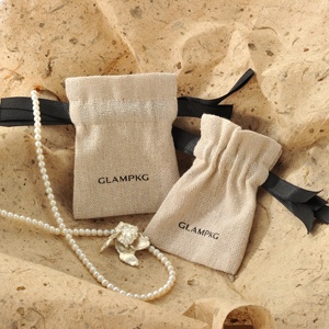 Custom Logo Eco-Friendly Small Linen Jewelry Pouch Natural Burlap Drawstring <b>Gift</b> Bag with Ribbon <b>Bow</b> for Jewelry Packaging - Product Image 3