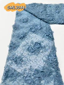 Высококачественное кружево шантильи с 3D-цветами, вышивкой бисером и пайетками на тюлевой сетке, оптовая цена, для свадебных и праздничных платьев - Product Image 3