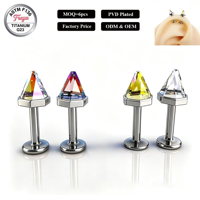 Nouveau Labret en Titane ASTM-F136 Freya avec Cône à Pointe et Zircon à Dos Plat pour Piercing Hélix, Tragus, Cartilage, Lèvre