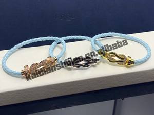 Fashionable Men Women Zircon Beaded Charm <b>Bracelet</b> Rose Gold <b>Red</b> Rope Gilded Horseshoe Buckle - Product Image 4