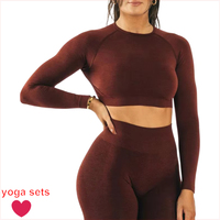 Ensemble de yoga sans couture respirant en spandex pour femmes, avec logo personnalisé, haut court à manches longues et short, vente en gros d'usine