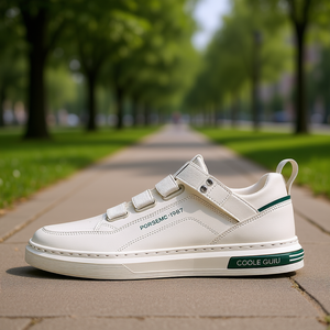 Coole Guiu Baskets en cuir blanc pour homme, bout rond, fermeture auto-agrippante, semelle en caoutchouc, chaussures de marche décontractées et tendance, toutes saisons - Product Image 2