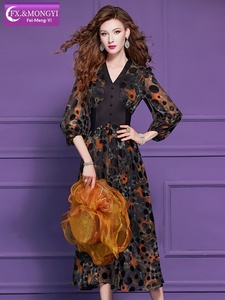 FMY70435 Vestido Largo Estampado con Cuello en V, Cintura Alta y Corte en A, Estilo Retro Francés, con Cremalleras, Diseño Floral para Mujer, Primavera/Verano - Product Image 2