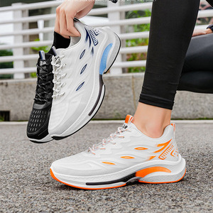 Chaussures de course athlétiques légères pour hommes, tendance, blanches et <span class=keywords><strong>orange</strong></span>, avec dégradé flamme, en maille, double couche amortissante et anti-choc - Product Image 6
