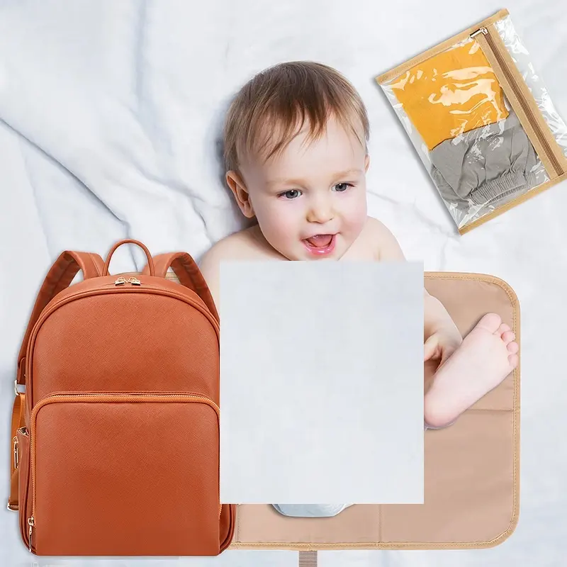 Classical Style PU Vegan Leather Brown Diaper Maternity Bag Backpack New with Changing pad Stroller Hanger Thermal Pockets