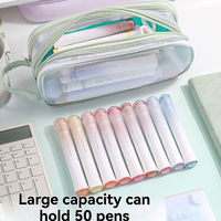 Vente en gros de trousses à crayons multifonctionnelles semi-transparentes avec fermeture à glissière, logo personnalisé, trousse à crayons portable et durable pour les fournitures scolaires