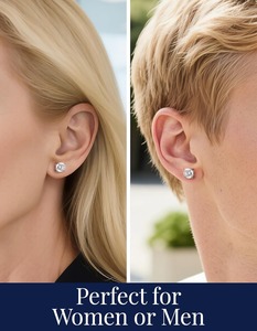 Boucles d'oreilles clous en moissanite de laboratoire taille brillant, couleur D, clarté VVS1, plaqué or blanc, argent sterling 925, certifiées CAL - Product Image 4