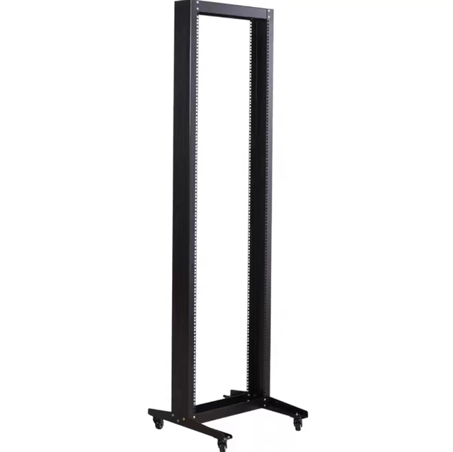 19 Inch 2 Post Open Frame Network Rack Floor Standing With Wheels for Patch Panel Switch Server IT Equipment