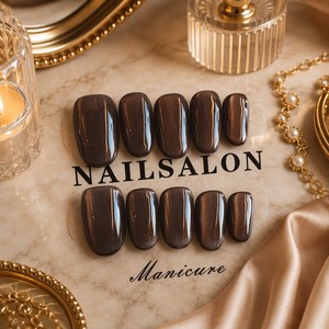 Faux ongles autocollants holographiques marron, 24 pièces, brillants, couvrance totale, forme cercueil, pour usage quotidien - Product Image 5