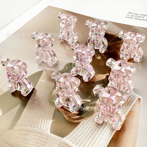 Perles d'ours en acrylique irisé pour la fabrication de bracelets, accessoires de bijoux DIY, 13 mm, couleur rose transparente, placage, origine Chaozhou - Product Image 2