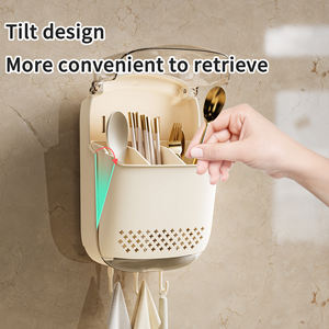 벽걸이 3 칸 플라스틱 대용량 젓가락 숟가락 보관 홀더 주방 용품 보관 케이지 배수 트레이 - Product Image 5