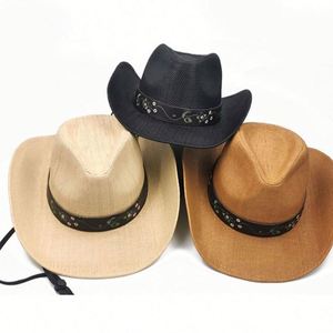 Minimalist Straw Western <b>Hat</b> Wide Brim Sun Protection Cowboy <b>Hat</b> <b>for</b> Summer Use - Product Image 2