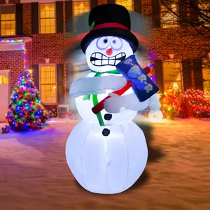 Muñeco de nieve tembloroso de 6 pies, decoración navideña inflable con luces LED, suministros para fiestas al aire libre, adorno
