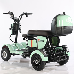 Mini scooter électrique classique à quatre roues pour personnes âgées, aide à la mobilité avec siège et panier, bleu - Product Image 2