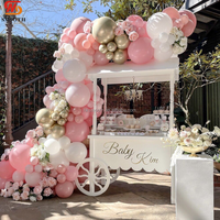 Chariot de présentation floral en métal doré personnalisé SMOOTH avec toit et roues pour mariage, fête ou baby shower