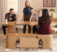 Table à manger ovale en bois massif style colonne romaine, en chêne américain, frêne, noyer, teck, extensible – Nouveauté 2027, vente chaude usine