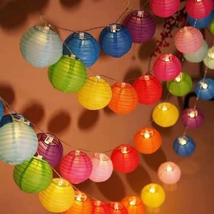 Linterna de papel plegable de tela LED, luces decorativas para patio, luces navideñas, cuerdas de 2 metros, 10 Luces (modelo de batería) - Product Image 6