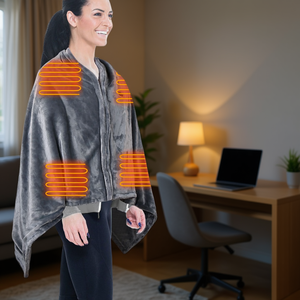 Poncho Eléctrico Calefactable Cómodo, Gris, de Forro Polar, con Cierre de Cremallera, Alimentado por USB, para Mujer, para el Hogar, la Oficina, para el Invierno - Product Image 2