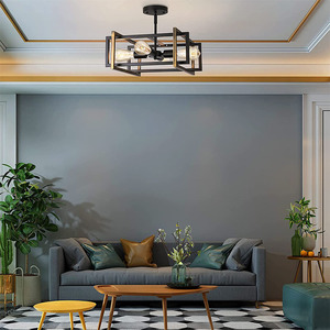 American <b>Retro</b> Style <b>Ceiling</b> <b>Light</b> Wrought Iron 2 Bulbs 10-15 Sqm Living Room Bedroom Entryway Lighting - Product Image 1