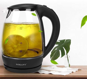 Bouilloire électrique double portable en verre borosilicate de 2 litres, 1500W, 220V, avec arrêt automatique et protection contre l'ébullition à sec - Product Image 1