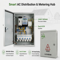 Boîtier de distribution monophasé avec compteur kWh intégré et prises, disjoncteur principal 100A + disjoncteurs différentiels (RCBO) pour alimentation temporaire