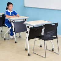 Table de classe moderne avec tiroir sous la table et crochets pour manteaux, plateau en bois, pieds en métal, pour l'ameublement des élèves du primaire