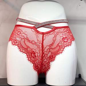 High Quality Foreign Trade Fashionable Sexy Women's Hot Pants Lace High Waisted Rhinestone <b>Elastic</b> Underwear Triangle Pants - Product Image 2