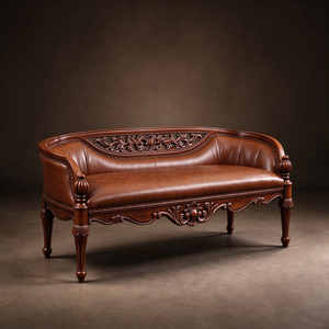 Panca per Fondo Letto in Legno Massello Intagliato Stile Americano Antico, Chaise Longue in Vera Pelle per Arredamento <span class=keywords><strong>Camera</strong></span> <span class=keywords><strong>da</strong></span> Letto di Lusso - Product Image 4