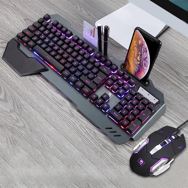 New Arrivals618 Internet Cafe Game Manipulator Keyboard and Mouse Set Wired Colorful Luminous Floating Key Phone Holder Keyboard