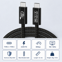 Câble de données USB5 Type-C 240W PD 80 Gbps 16K 60 Hz noir avec gaine en PVC tressé 1 m pour smartphone et ordinateur