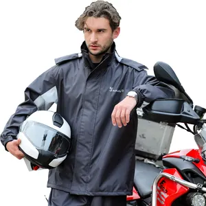 Custom Logo PU Coating Oxford Fabric 100% Waterproof Impermeable Two Piece Moto Raincoat Motorcycle For Mens Rain Jacket Pant