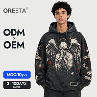 Sweat-shirt à capuche surdimensionné pour homme, personnalisé, effet délavé, imprimé ange gothique, vintage, effet vieilli, en coton épais, OEM ODM