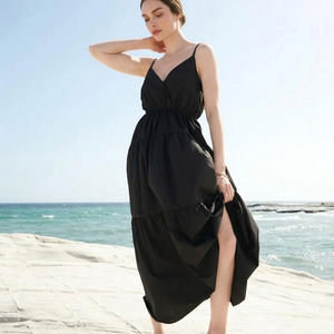 Vestido Largo de Verano para Mujer Enyami, con Tirantes Finos, de Algodón, Escote en V Profundo, Sin Mangas, con Lazos en la Espalda, Informal, para Estar en <span class=keywords><strong>Casa</strong></span> o la Playa - Product Image 1