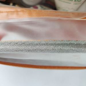 Bolsa de cosméticos esmerilada, bolsa de maquillaje impermeable para cosméticos de gran capacidad, bolsa de cosméticos sostenible naranja - Product Image 6
