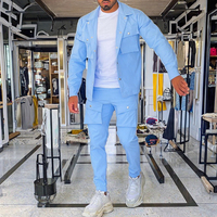 Ensemble de survêtement d'entraînement 2-en-1 sans couture pour homme, coupe-vent et pantalon cargo respirant, grande taille, style streetwear d'hiver