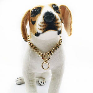 Accesorios para mascotas Collar de perro grande de Metal dorado ajustable Cadena de doble círculo P Patrón sólido Collar para caminar de Bulldog francés - Product Image 3