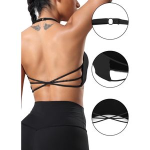 Top Crop da donna con reggiseno sportivo da donna con cinturino a croce rimovibile con stampa attiva Yoga imbottita - Product Image 6