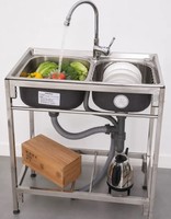 Évier de cuisine double bac autoportant moderne en acier inoxydable 304 fait main, pour extérieur, utilitaire, restaurant, vente en gros, OEM, ODM