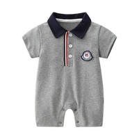 Combinaison décontractée à col rond de style preppy pour nouveau-né, en coton fin pour l'été, à manches courtes, tenue pour le premier anniversaire
