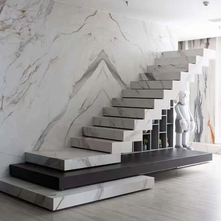 Ace Promotion Price Floating Stairs Natural Stone Marble Stair Steps Fast Delivery Floating Stair Treads