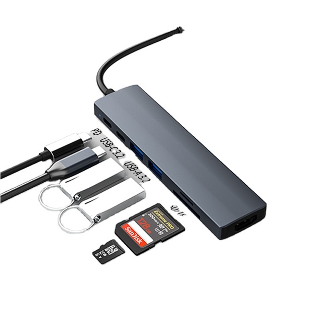Multi-function 7 In1 USB C Hub Multi-port Type C Docking Station With USB a 3.2 4k 60Hz /TF/SD/ PD 100W Charge Interface