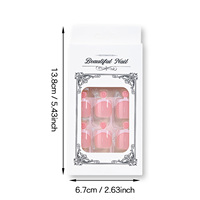 24 Uñas Postizas Francesas Rosadas Brillantes en Caja, Uñas Postizas Cortas Cuadradas, Uñas Postizas Francesas Blancas de Cobertura Completa