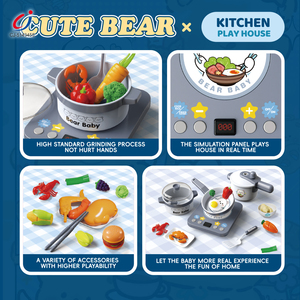 Chengji Ensemble de cuisine <span class=keywords><strong>pour</strong></span> enfants, jeu d'imitation d'intérieur, <span class=keywords><strong>petit</strong></span> chef, jouets de simulation alimentaire en plastique, ours mignon - Product Image 3
