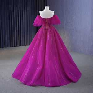 Robes de bal en tulle rose fuchsia miel, robes de soirée formelles, perles, Arabie Saoudite, robe trapèze, longueur au sol Rsm231112 - Product Image 2