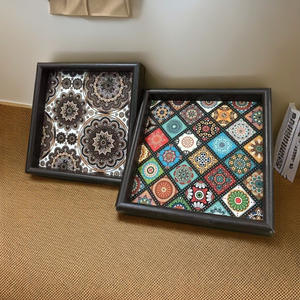 صينية شاي خشبية بتصميم بوهيمي عتيق باللون البرتقالي، صينية تخزين للمكتب والطاولة - Product Image 1