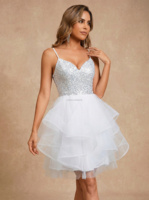 Robe de mariée personnalisée, robe de mariée grande taille, robe de mariée courte à sequins, robes magnifiques, robe de fête prénuptiale, robe blanche