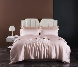 4 pièces <span class=keywords><strong>Noir</strong></span> Uni Satin Soie Ensembles de couverture de Lit 100% ensembles de Literie En Soie de mûrier - Product Image 2